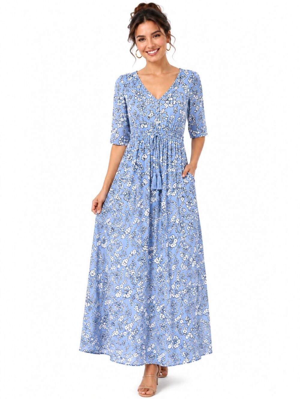 WAYWARD FANCIES by eShakti Floral Print Georgette Empire Maxi Dress Cottagecore